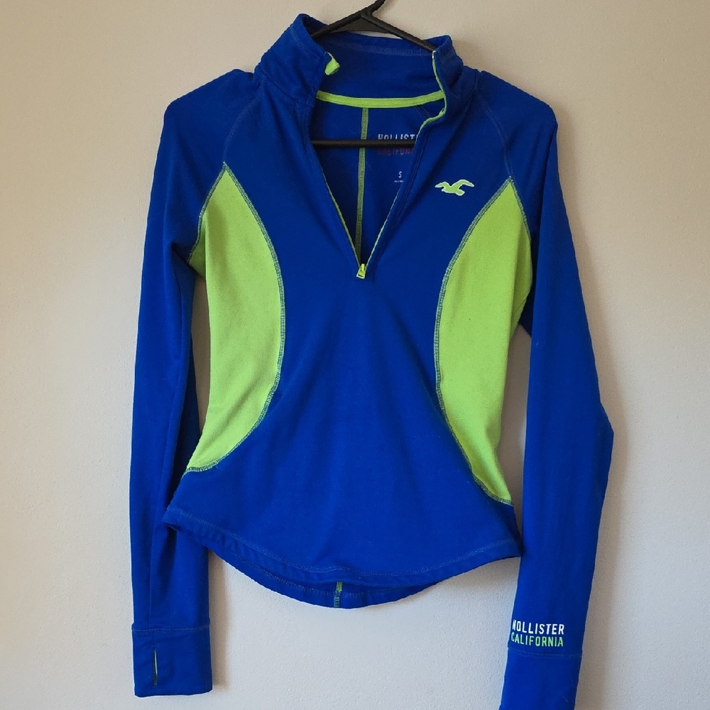 Hollister Blue and Lime Green Quarter-Zip Top